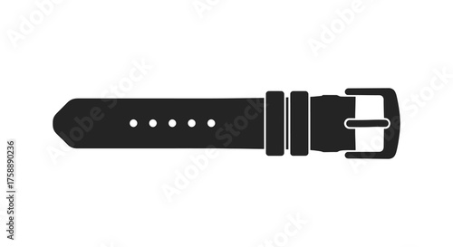 Close up of a black watch strap with buckle and holes in a clean silhouette style