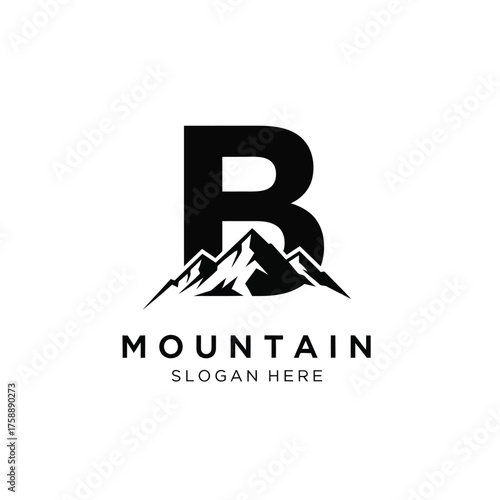 Bold letter b logo with majestic mountain peaks