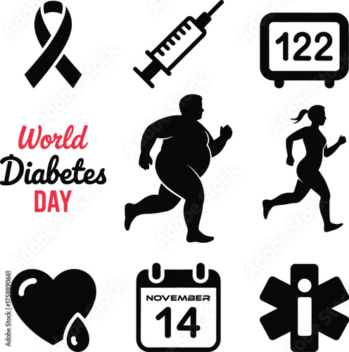 World diabetes day awareness icons for health education and medical campaigns