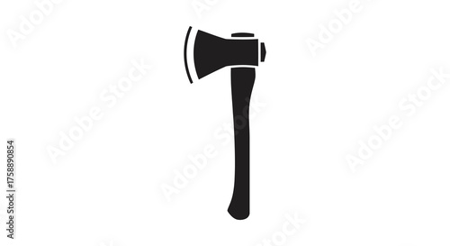 Simple and bold black silhouette of a classic wood chopping axe on a white background