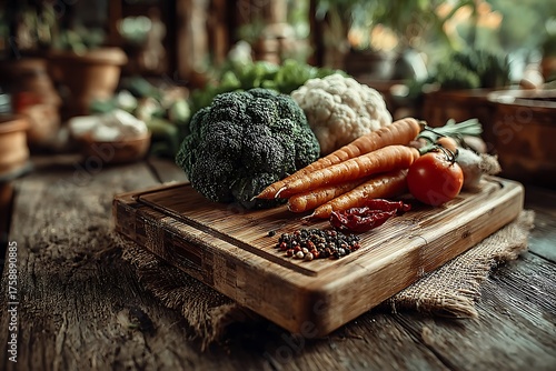 Assorted vegetables tomatoes asparagus garlic bamboo board high resolution picture