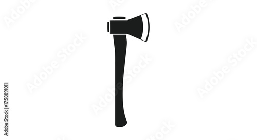 A classic wood chopping axe with a sharp metal blade and a long wooden handle presented as a bold black silhouette