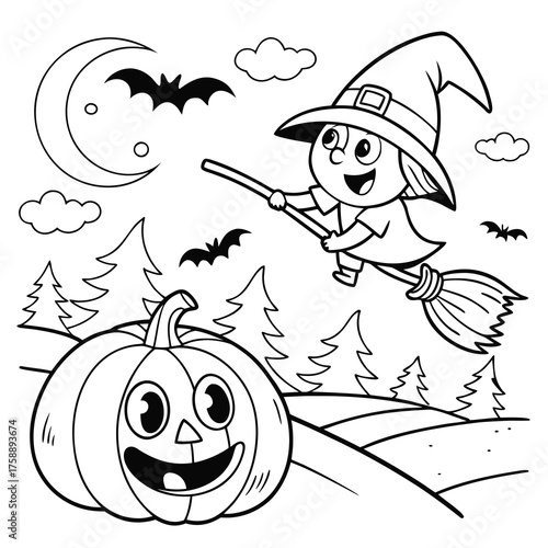 Halloween Funny coloring page for children and adults black and white coloring page