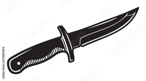 Black outline icon of a hunting knife with a curved blade and detailed handle design, suitable for outdoor and survival themes.