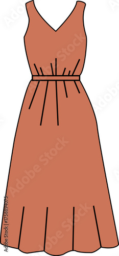 Orange V-Neck sleeveless midi dress