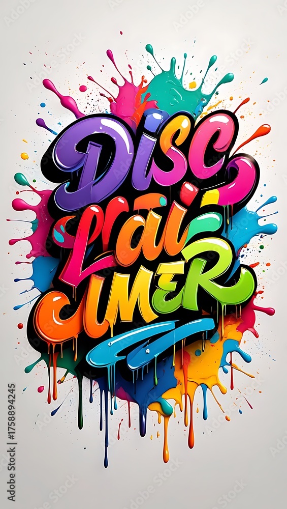 Obraz premium Colorful Disclaimer Text Art with Paint Splatters on white background