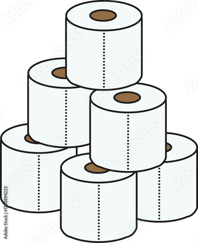 Stacked pyramid of white toilet paper rolls