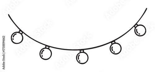 Black outline of a string of circular hanging lights in a simple, minimal linear style.
