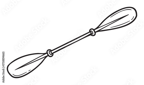 Black outline drawing of a simple, double-bladed kayak paddle, depicting essential equipment for water sports and outdoor adventures.