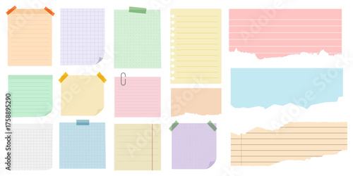 Colorful collection of blank paper notes, sticky memos, and torn pages for reminders and messages.