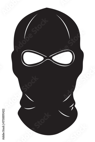 Black silhouette image of a balaclava, covering the head and neck, with cutouts for eyes, conveying mystery and anonymity.