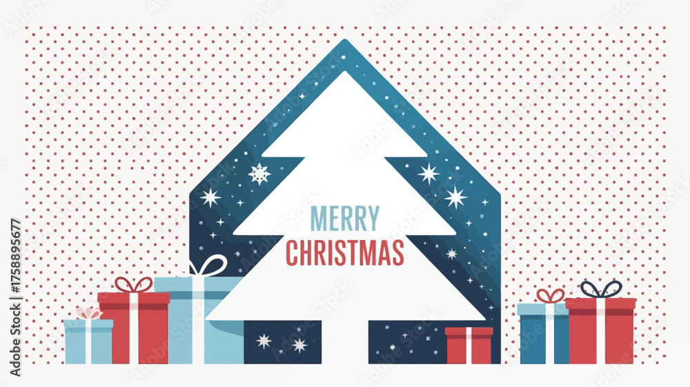 Obraz premium Merry christmas greeting card with decorated tree and gifts