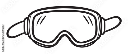 Black outline image of a pair of goggles with adjustable straps, typically used for swimming or snow sports, featuring a sleek and simple design.