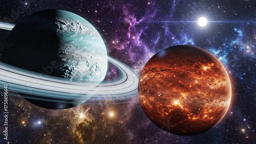 Planetary bodies in deep space abstract concept in galaxy background