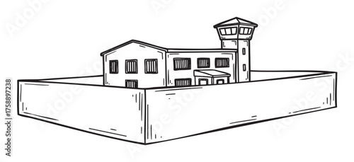 black and white prison building sketch clip art preview