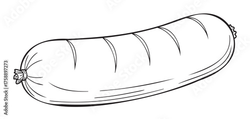 Black outline vector icon of a simple sausage with detailed lines showing texture and shape.