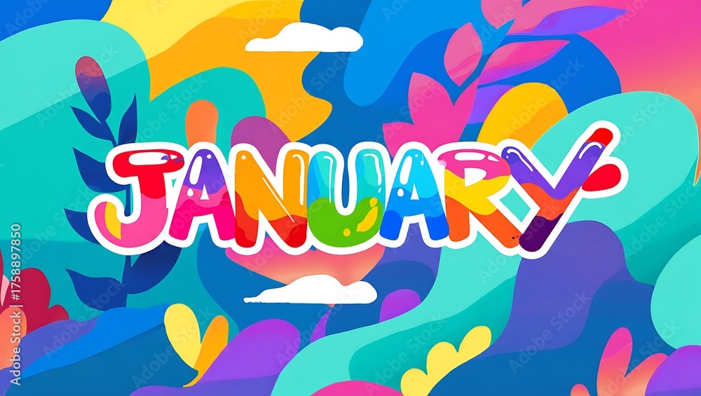 Fototapeta premium Colorful January Design with Abstract Shapes and Vibrant Colors Background