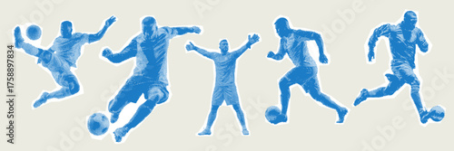 Halftone grunge soccer player silhouette design elements for sports design and poster art