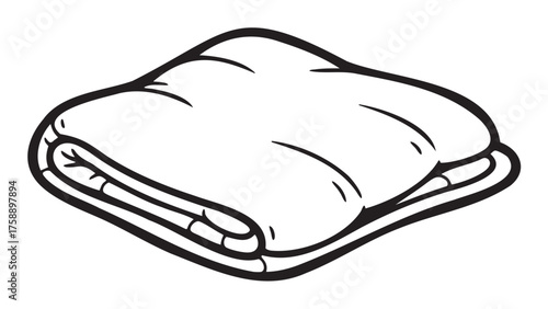 Black outline vector icon of a neatly folded blanket, showcasing contours and layered details.