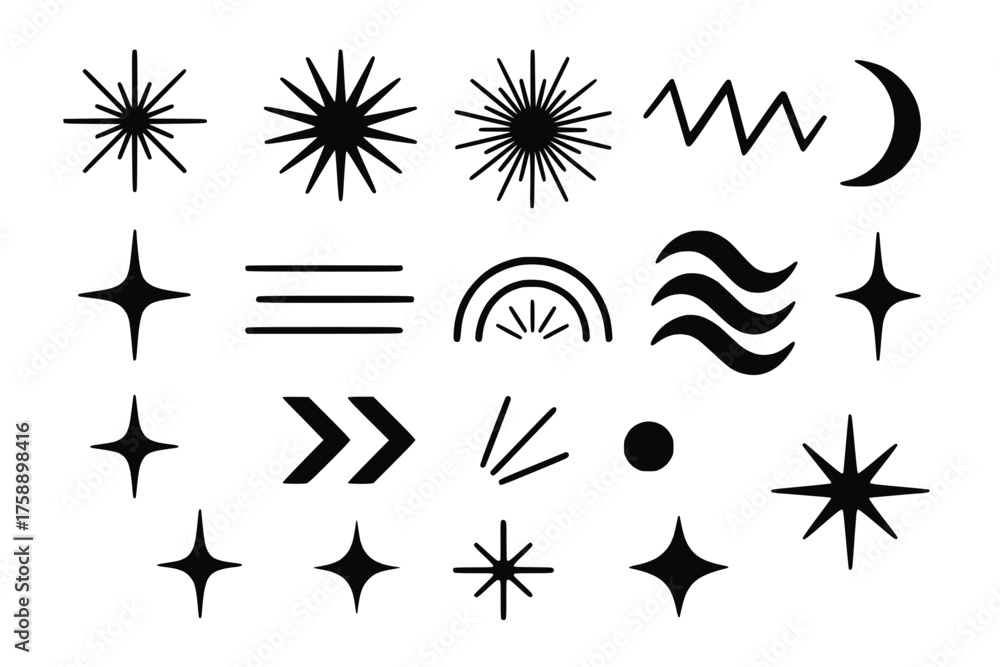 Obraz premium Black Graphic Symbol Set – Abstract Icons and Decorative Shapes Collection