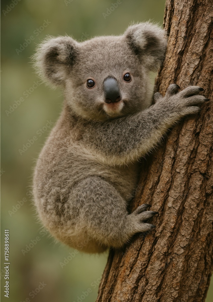 Fototapeta premium Adorable koala climbing tree