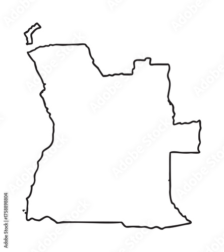 Simple black outline of the country of angola, highlighting its geographic shape and borders.