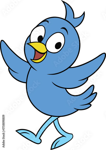 Peppy turquoise bird doing a little jig with dynamic movement vector illustration