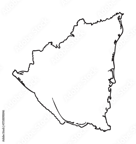 Black outline map of somalia with irregular borders and coastal detail. simple illustration for geographical, cartography, and educational purposes.