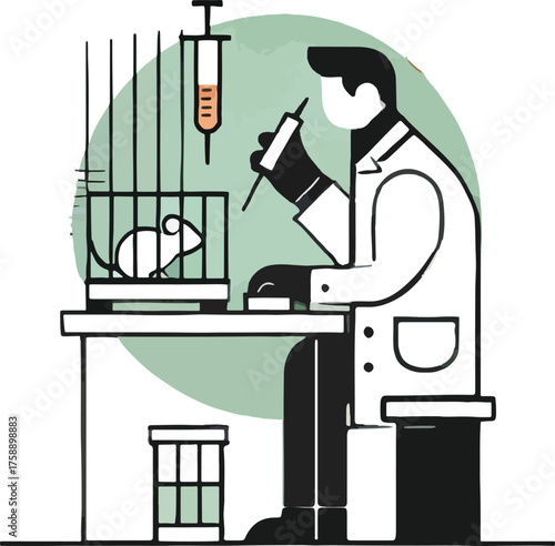 Scientist injects mouse in laboratory cage research