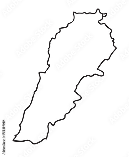 Simple black outline of lebanon's geographical map shape with wavy edges, highlighting the country's unique borders and coastal contour.