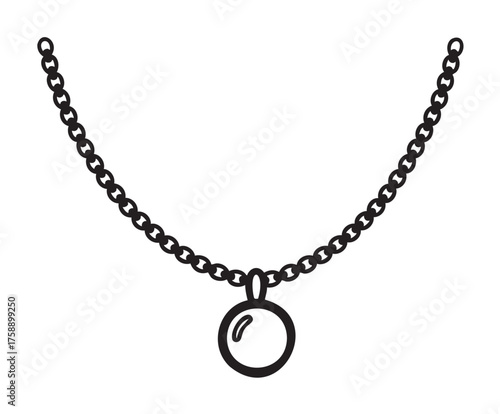 Wallpaper Mural Black outline of a simple chain necklace with a circular pendant in minimalistic style. Torontodigital.ca