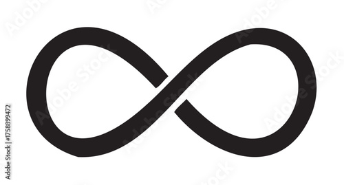 Black infinity symbol with smooth lines representing endlessness and continuity.