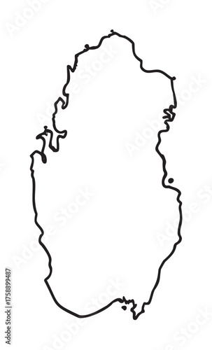 Black outline of the country of qatar, showcasing its unique geographical shape with detailed border representation.