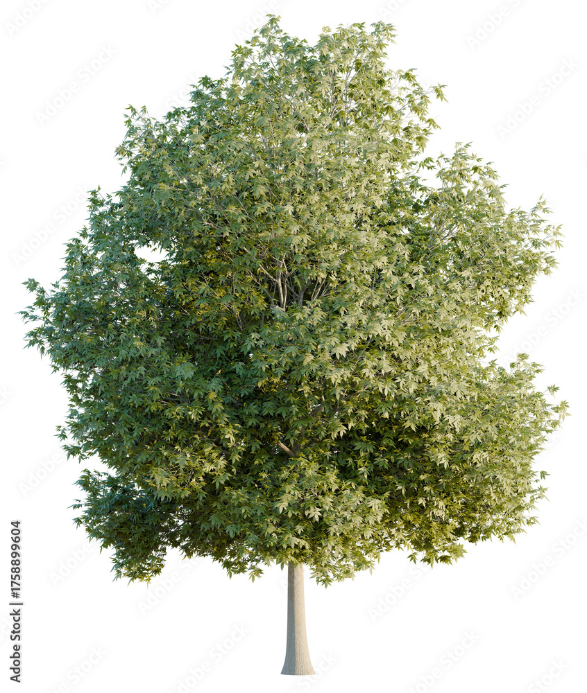 Fototapeta premium Fanxinus americana tree, front view, cutout, transparent background, isolate, Lush green maple tree brings nature's beauty to your design projects