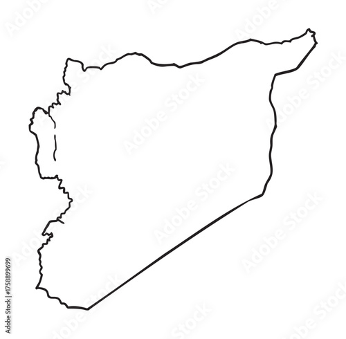 Black outline of the geographical borders of syria, depicted in a simple, minimalist style highlighting the intricate contours of the country.