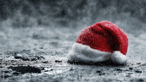 Wallpaper Mural Lonely Santa Hat in Rain Captures Winter's Melancholy Mood in Urban Setting Torontodigital.ca