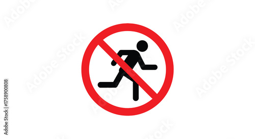 Red prohibition circle with a black running person silhouette inside indicating no running allowed sign silhouette