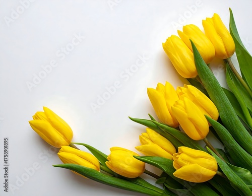Yellow tulips on white background