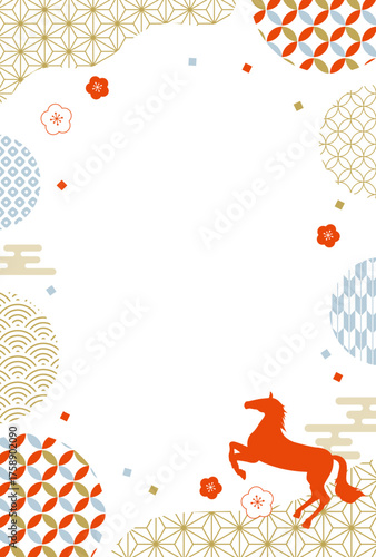 和柄　馬のシルエット　たて　フレーム