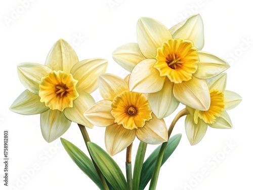Elegant Bunch of Yellow Daffodils with White Background, a Spring Celebration