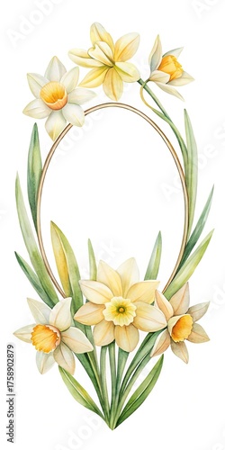 Elegant watercolor daffodil flower frame perfect for cards and invitations design