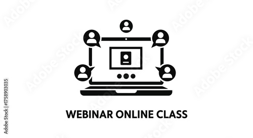 Connected people in a digital meeting or webinar facilitated by a laptop and screen silhouette