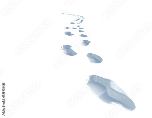 A trail of human footprints receding into the distance on white snow.