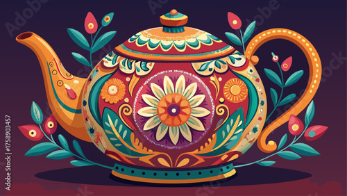 Very beautiful elegant floral teapot with intricate designs and vibrant colors, featuring delicate patterns and polished enamel finish, perfect for tea lovers and adding charm to any kitchen or tea 