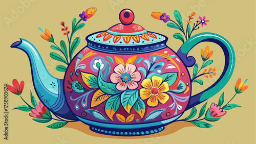 Very beautiful elegant floral teapot with intricate designs and vibrant colors, featuring delicate patterns and polished enamel finish, perfect for tea lovers and adding charm to any kitchen or tea 