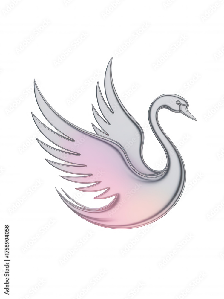 Obraz premium 3d soft transparent background white swan with pink gradient wings on black bird animal