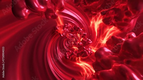 Abstract swirling red tunnel with shiny spheres ideal for backgrounds