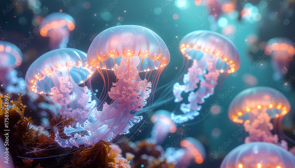 Obraz premium Bioluminescent Jellyfish Abstract