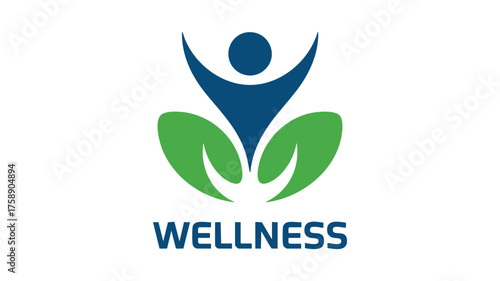 Abstract human figure and green leaves wellness logo design for health and wellbeing vector