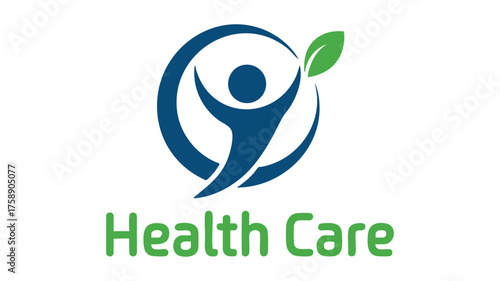 Health care logo with human figure leaf and circle symbol for wellness and medical services vector